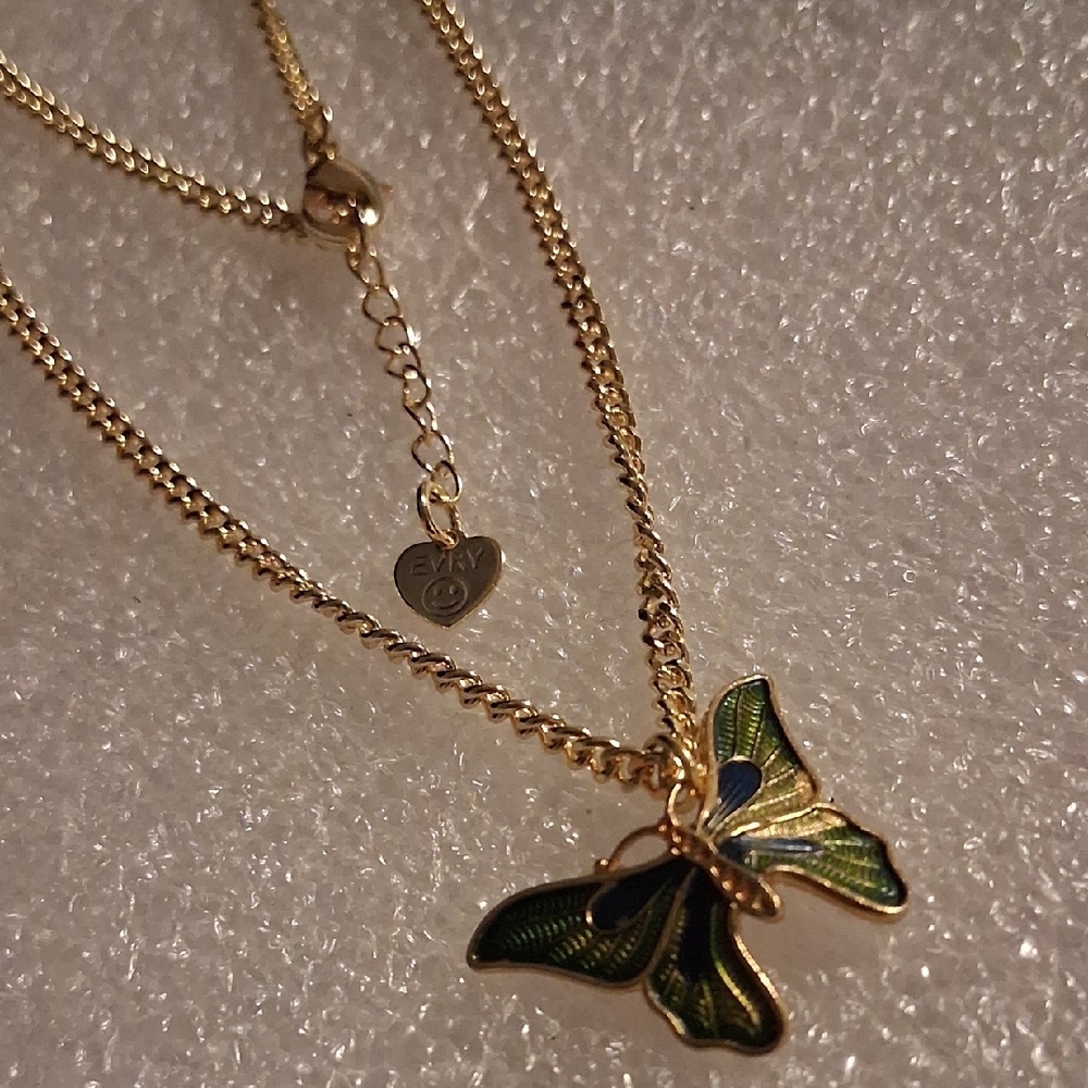 Gold and Green Layered Butterfly Necklace Set